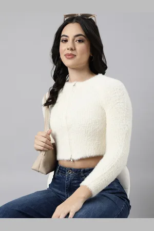 SHOWOFF Women Striped Crop Cardigan with Fuzzy Detail