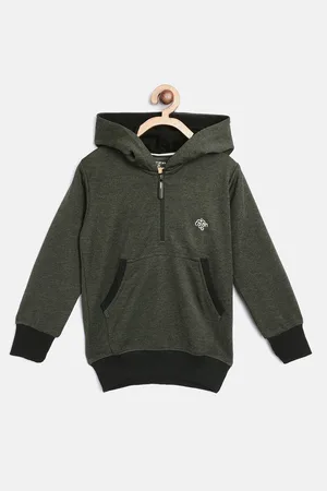 Chimprala Kids Olive Green Solid Antimicrobial Hooded Sweatshirt