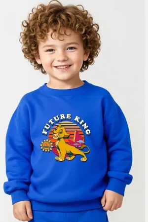 Minicult Kids Printed Round Neck Pure Cotton Sweatshirt With Jogger