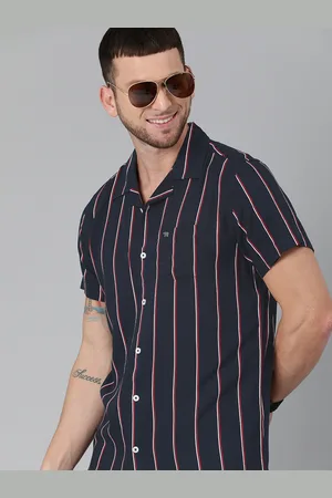 The Bear House Men Navy Blue & White Slim Fit Striped Casual Shirt