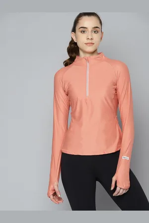 Fitkin Women Peach-Coloured High Neck Training or Gym T-shirt