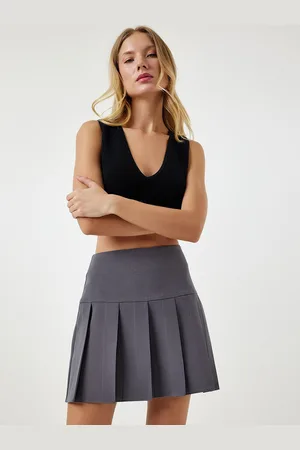 Happiness istanbul High Rise Pleated Flared Mini Skirts