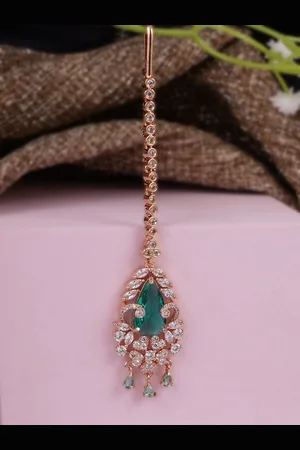 Adwitiya Collection Rose Gold-Plated Artificial Stones and Beads Studded Maang Tikka
