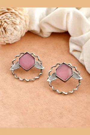 Dastoor Silver-Plated Contemporary Oxidised Studs Earrings
