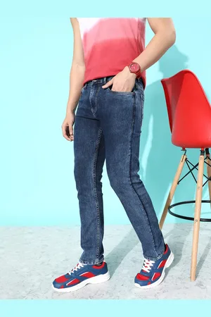 HERE&NOW Men Denim Blue Stretchable Nostalgic Back to School Vintage Straight Jeans