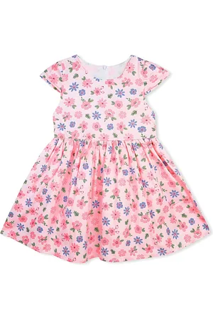 BAESD Girls Floral Printed Flounce Round Neck Cotton Peplum Dress
