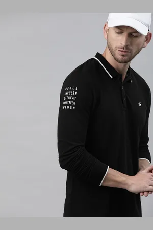 WROGN Men Black Printed Polo Collar Pure Cotton T-shirt