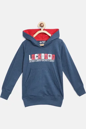 Chimprala Kids Teal Blue & White Typography Print Cotton Hooded Antimicrobial Sweatshirt
