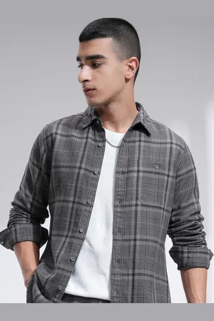 Highlander Men Houndstooth Dobby Textured Casual Checked Shirt