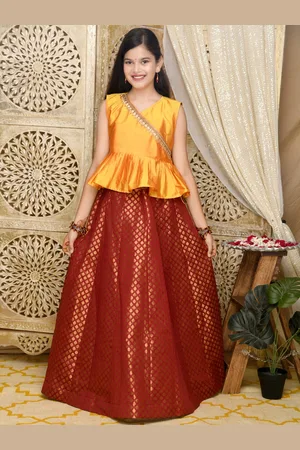 SAKA DESIGNS Girls Ready to Wear Jacquard Lehenga & Peplum Angrakha Choli