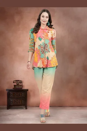 Moda Rapido Abstract Printed Shirt Collar Neck Shirt With Trouser Co-Ords