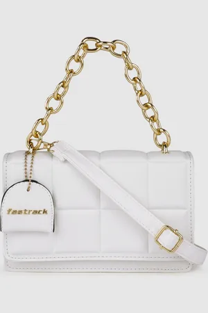 Fastrack Women Solid Quilted Satchel Bag with Gold Metal Chain and detachable sling strap
