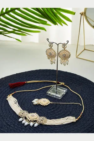 ATIBELLE Gold Plated Kundan Studded & Beaded Necklace & Earrings
