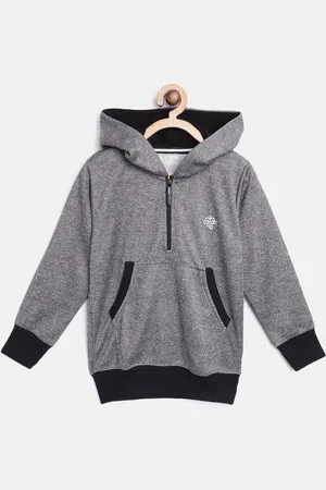 Chimprala Kids Charcoal Grey Solid Antimicrobial Hooded Sweatshirt