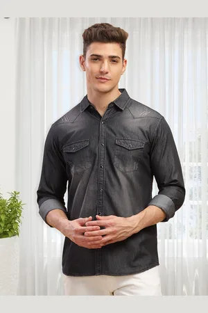 Kuons Avenue Spread Collar Smart Slim Fit Casual Denim Shirt