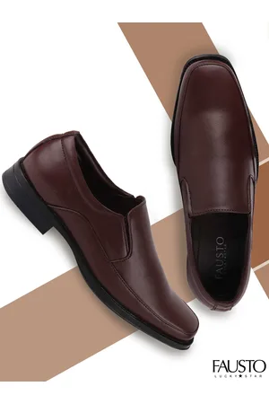 FAUSTO Men Brown Solid Shock Absorber Sole Leather Formal Slip-Ons