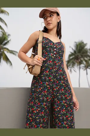 DressBerry Daring In Dark Ground Floral Sweetheart Jumpsuit