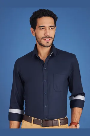 LOUIS STITCH Comfort Opaque Spread Collar Chest Pocket Cotton Semiformal Shirt