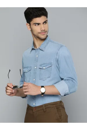 Indian Terrain Pure Cotton Chiseled Slim Fit Chambray Shirt