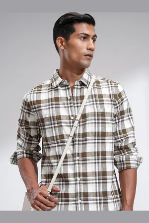 Highlander Men Spread Collar Tartan Checked Cotton Casual Shirt