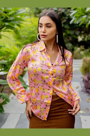 Kalini Women Spread Collar Conversational Printed Satin Casual Shirt