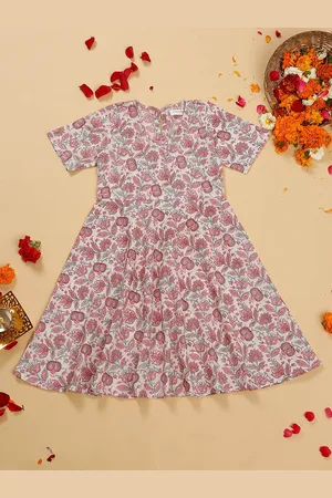 SAKA DESIGNS Girls Floral Printed Cotton A-Line Kurta