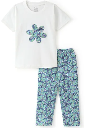 FUNKRAFTS Girls Printed Round Neck Pure Cotton T-shirt with Pyjamas