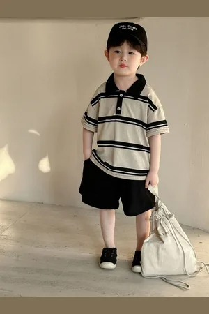 LULU & SKY Boys Striped Polo Collar T-Shirt With Shorts