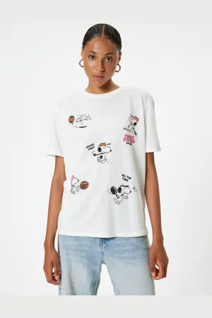 Koton Women Graphic Printed Round Neck Cotton Oversized T-Shirt