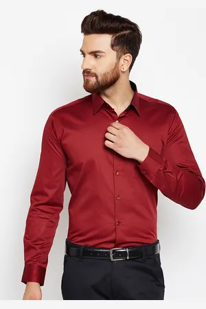 HANCOCK Men Maroon Modern Slim Fit Solid Formal Shirt
