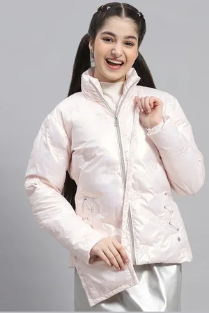 Monte Carlo Girls Conversational Embroidered Lightweight Puffer Jacket With Sling Bag