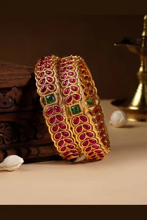 Rubans Set Of 2 22K Gold-Plated Stones Studded Bangles