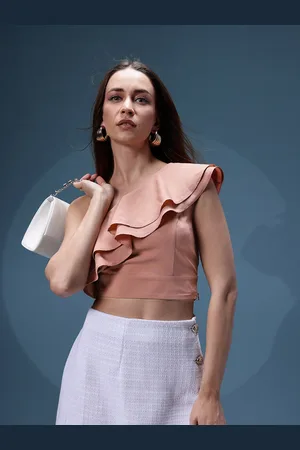 Bebe Dose of Vitamin One Shoulder Ruffles Crop Top