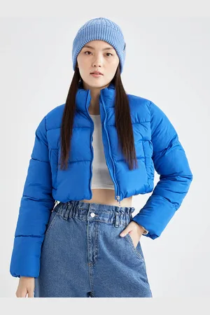 DeFacto Women Blue Solid Crop Puffer Jacket