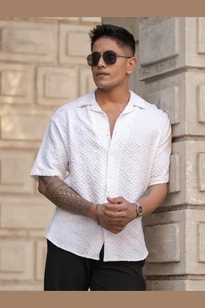 Powerlook Men Oversized Fit Cuban Collar Vertical Striped Cotton Casual Shirt