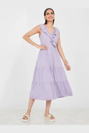 Styli V-Neck Ruffled Tiered Fit & Flare Midi Dress