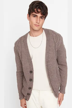 Trendyol Men Brown Cable Knit Cardigan
