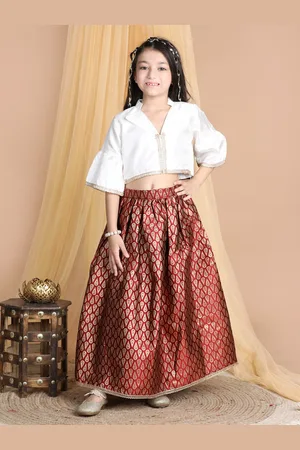 Cutiekins Girls Mandarin Collar Ready to Wear Lehenga with Blouse