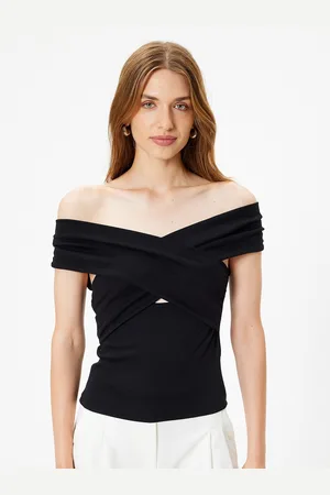 Koton Women V-Neck Extended Sleeves Pockets T-shirt