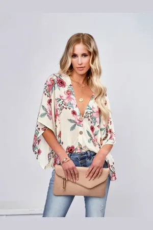 Stylecast Women Floral Print Flared Sleeve Wrap Top