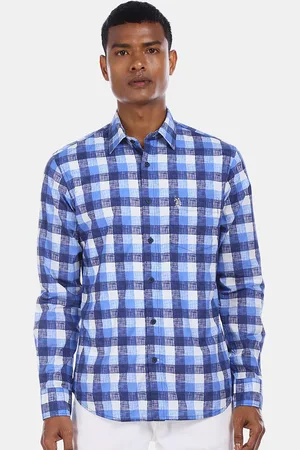 U.S. Polo Assn. Men Blue & White Regular Fit Checked Casual Shirt