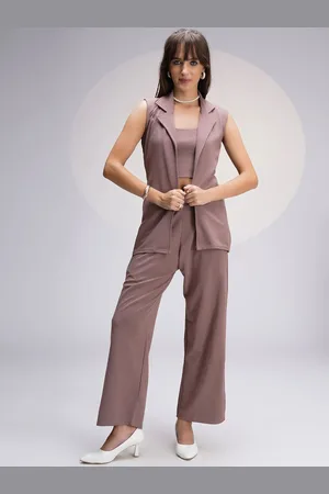 Chemistry Lapel Collar Sleeveless Top & Trouser With Blazer Co-Ord Set