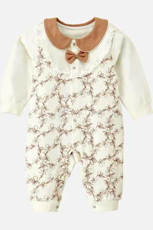 Little Surprise Box LLP Kids Brown Doodle Butterfly Full Sleeves Jumpsuit Style Romper