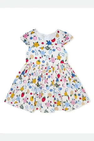 BAESD Girls Conversational Printed Cap Sleeves Cotton Flared Fit & Flare Dress