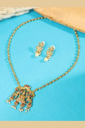 ANIKAS CREATION Gold-Plated Stone Studded & Beaded Jewellery Set