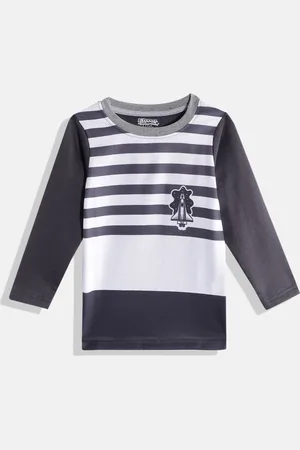 Eteenz Boys Charcoal Grey & White Striped Pure Cotton Sweatshirt