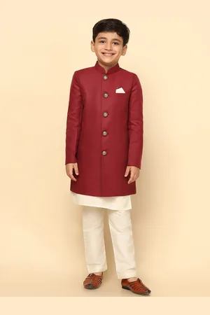 KISAH Men Boys Mandarin Collar Cotton Indowestern Sherwani Set