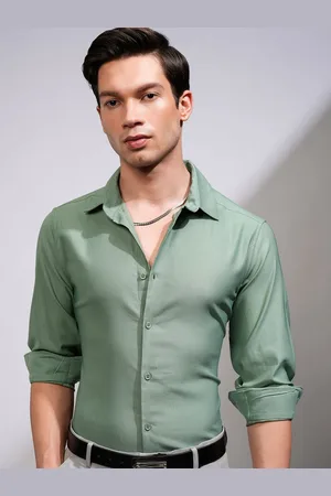 Highlander Men Spread Collar Solid Cotton Formal Shirt