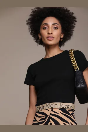 Calvin Klein Women Black Typography Detail T-shirt