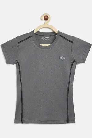 Chimprala Girls Grey Solid Round Neck Sports T-shirt